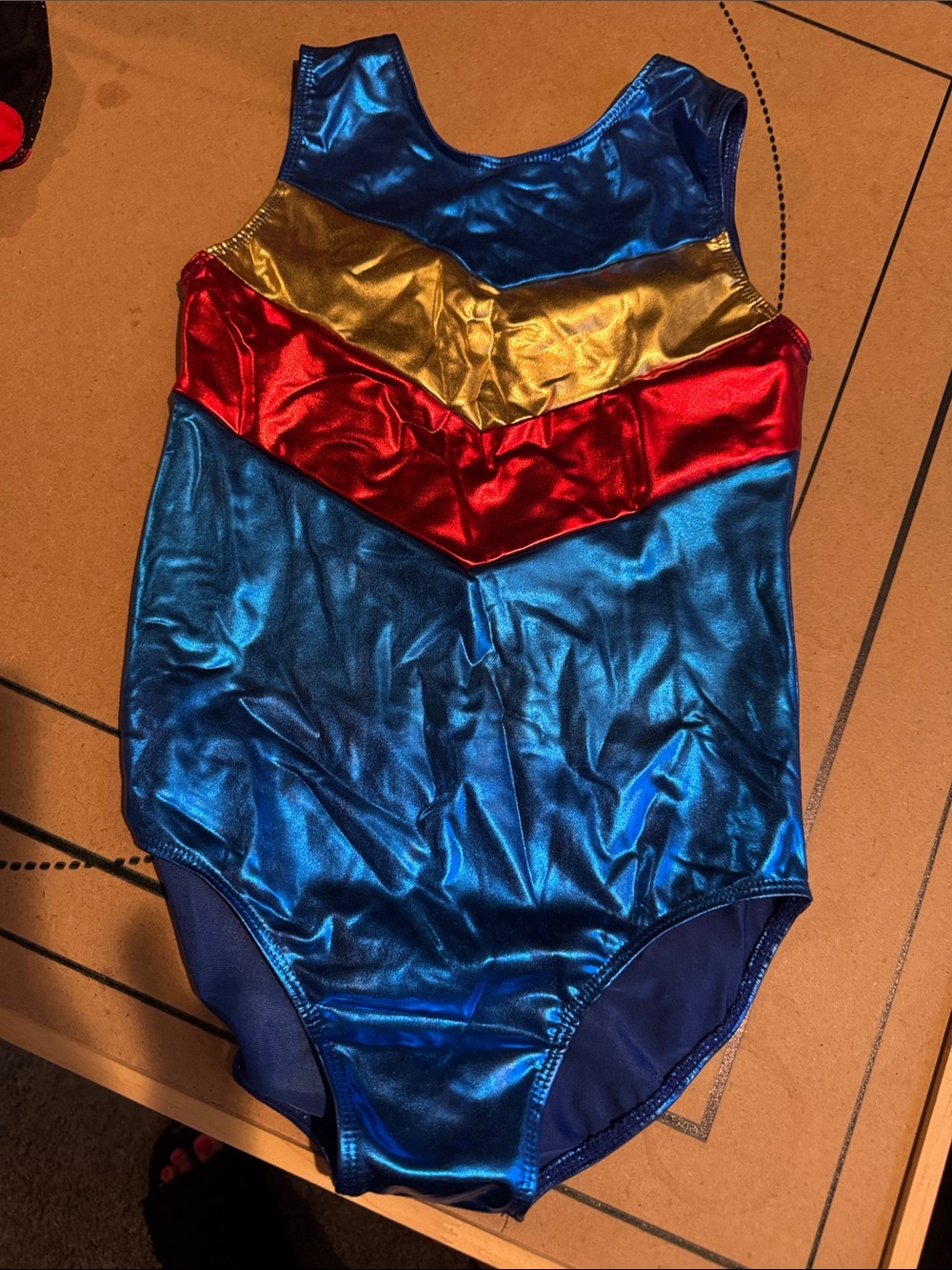 Girls Metallic Blue Red and Gold One-Piece Leotard